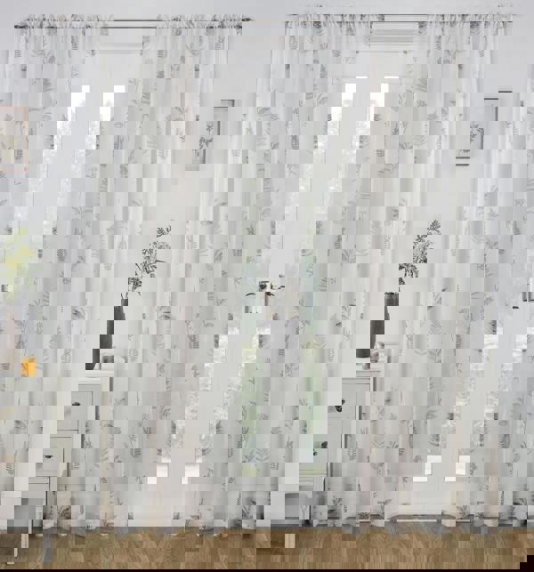 Tyrone Textiles Floral Leaf Voile Panel with Rod Pocket Header for Living Room & Bedrooms