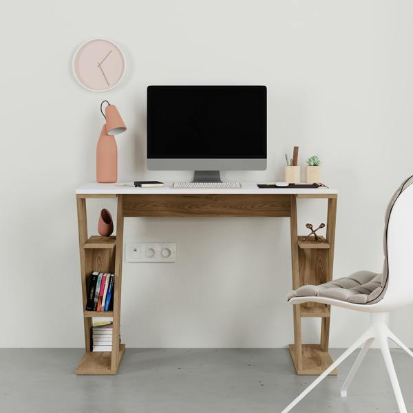 Decortie Modern Papillon 106cm Working Desk Particleboard 3 Mini Shelves, Cross Design Legs H75xW106cm