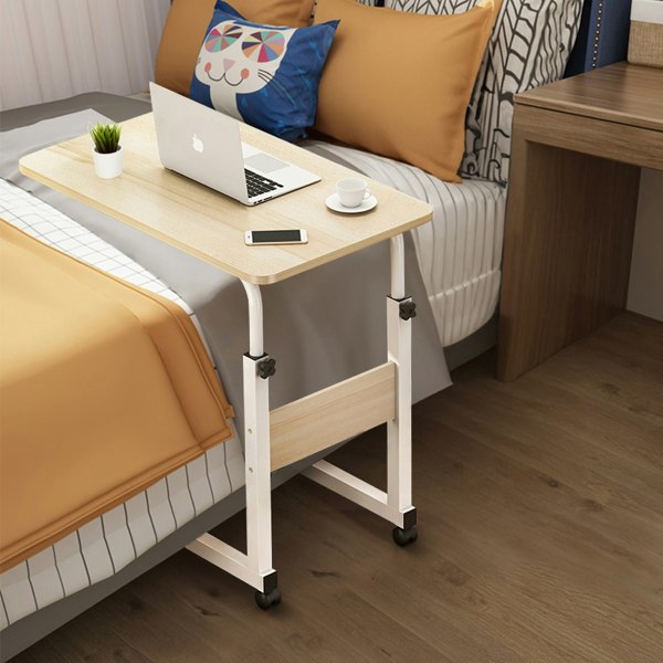 Living and Home Height Adjustable Mobile Table Overbed Desk with Wheels