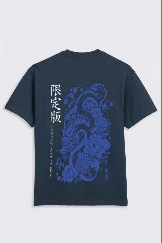London Attitude Oversized Japanese Dragon Graphic T-Shirt