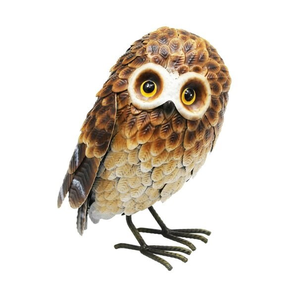 EDH Door Hardware Epsom Door Handle Small Metal Standing Brown Owl – 28 x 20 x 13 CM | Rustic Garden Owl Ornament | Handcrafted Metal Bird Sculpture