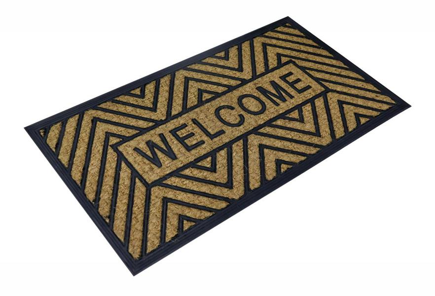 A.Unique Home 8mm Coir Doormat Non-Slip PVC Back - Welcome Stripe 40x80cm