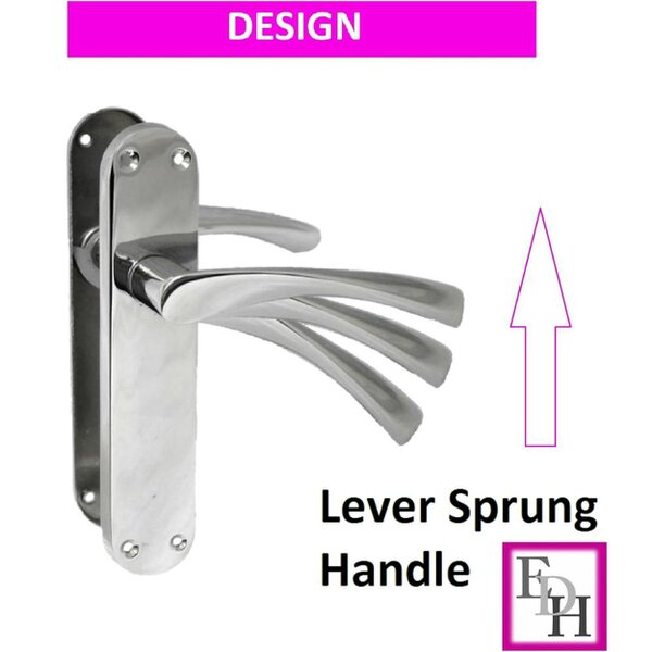 EDH Door Hardware Polished Chrome Twist Door Handle, Interior Latch Lever on Long Back Plate