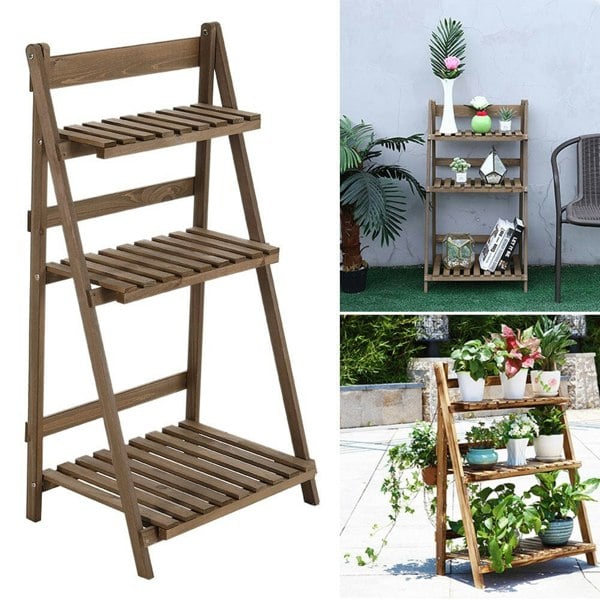 3 Tier Wooden Flower Stand Plant Display Shelf Storage Rack Pot Holder Outdoor Living and Home 