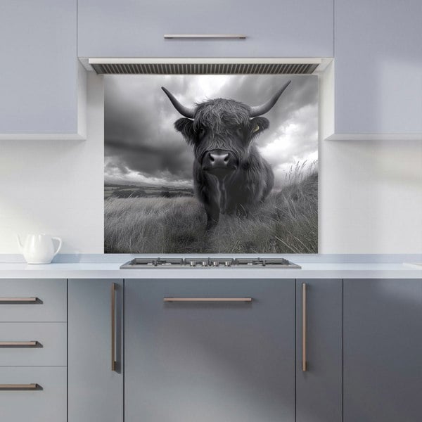 Warren Reed - Designer Black And White Highland Cow Kitchen Splashback