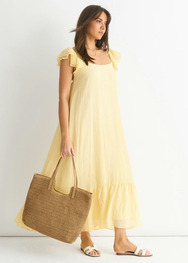 Gini London Lemon Ruffle Short Sleeve Viscose Maxi Dress