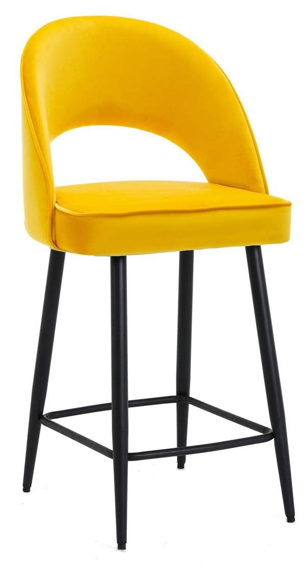 Lamboro Chelsea Velvet Bar Stool, Black Legs & Padded Seat – Mustard Yellow