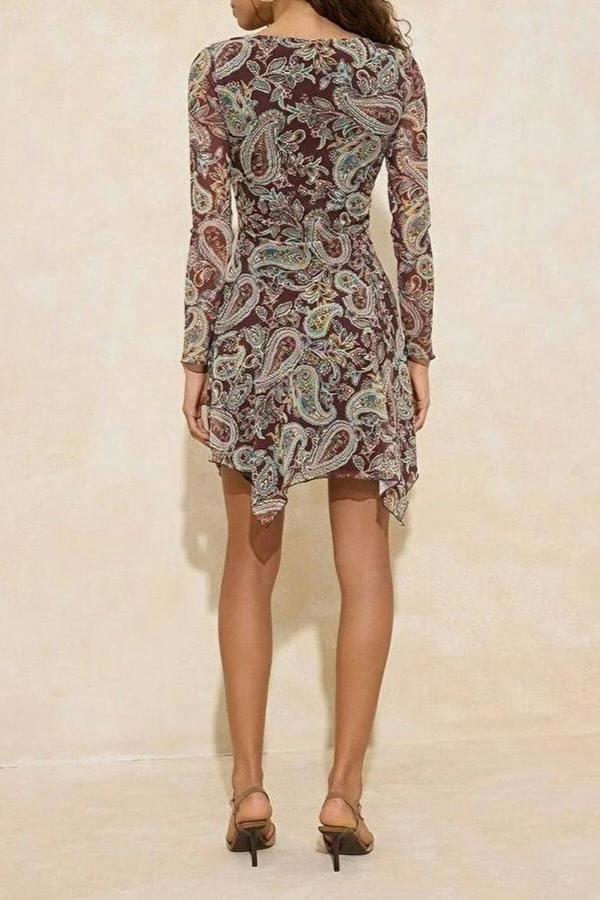 WOVCOR A-Line Asymmetrical Boat Neck Mini Tulle Knit Dress