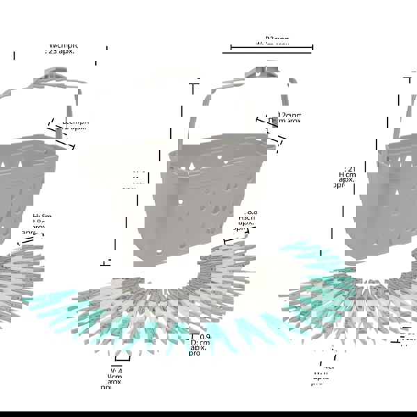 JVL Plastic Peg Basket, Grey with 48 Large Ultra Strong Plastic Pegs, Aqua