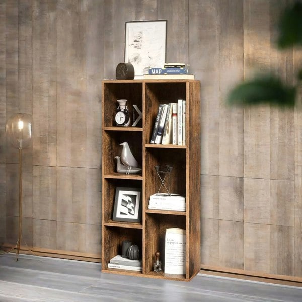 Rafaelo Mobilia Industrial 7 Compartment Book Shelf Rustic Brown