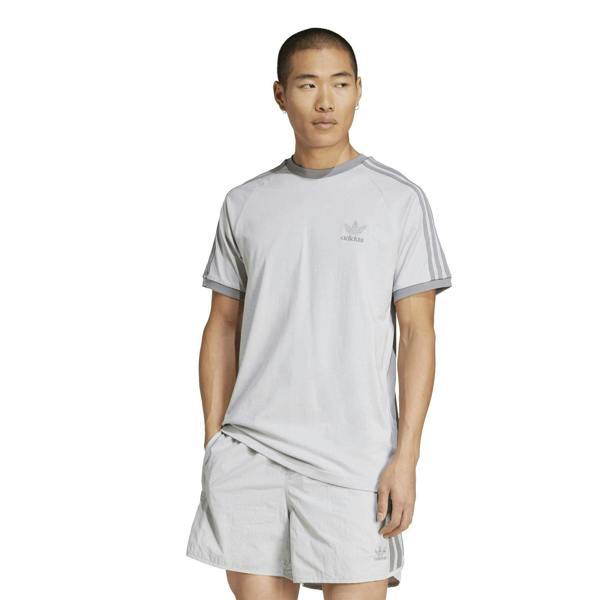 Adidas Mens 3 Stripes Cotton T-Shirt - Grey - 