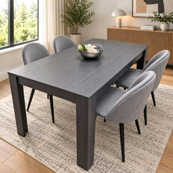 Kosy Koala Dark Grey Arrow Pattern Dining Table Set with 4 Grey Velvet Chairs, 117x77x75cm