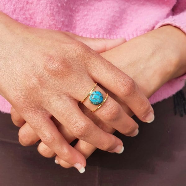 Turquoise Gemstone Gold Vermeil Played Statement Ring