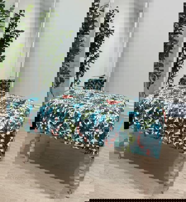 ISTOOLS Premium Peacock Green Floral Footstool Ottoman – Luxury Pouffe & Footrest Table