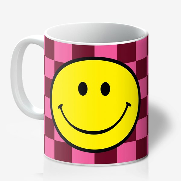 Checkerboard Checkmate Smiley Mug in Raspberry Ripple - Love Frankie