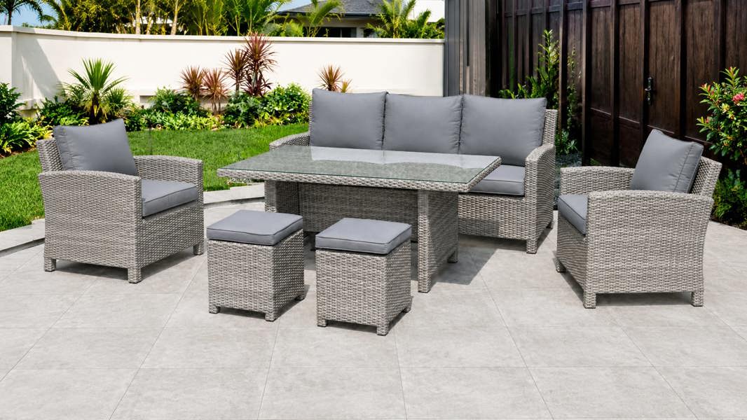 Paris 3 Seater Grey Rattan Garden Dining & Lounge Set The Garden Furniture Shop