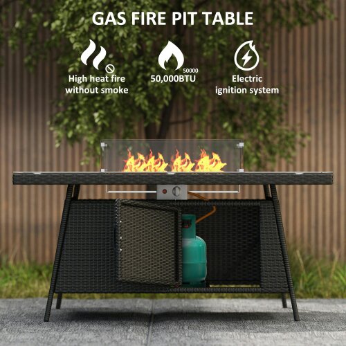 Wyld Haus Lemadi Rattan Black 6 Seater Outdoor Dining Set With Fire Pit Table