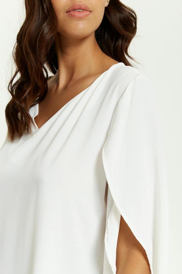 Hoxton Gal Oversized V Neck Tunic with Split Sleeves in White