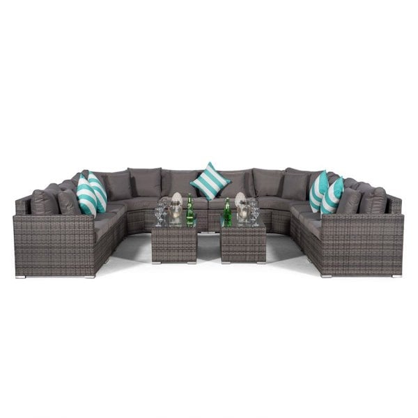 Giardino Santorini U Shape Modular 10 Seat Rattan Sofa Set With 2 Large Coffee Tables