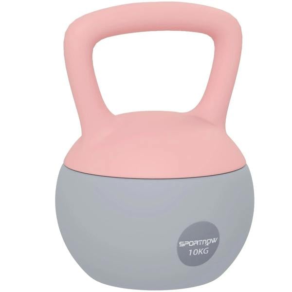 Pink and grey soft kettlebell with non-slip handle, SPORTNOW 10KG label