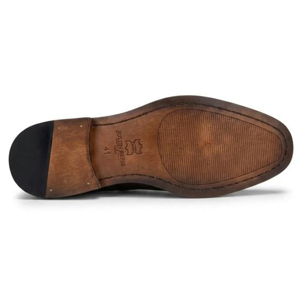 Justin Reess Arlo - Men's Brown Leather Tweed Brogue Shoes