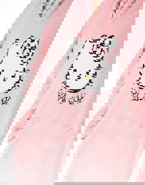 Hello Kitty Womens Pink Character Face Blanket Hoodie (One Size)