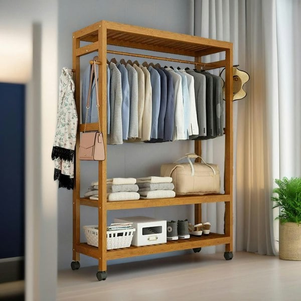 Rafaelo Mobilia Bamboo 4-in-1 Open Wardrobe With Shoe Rack