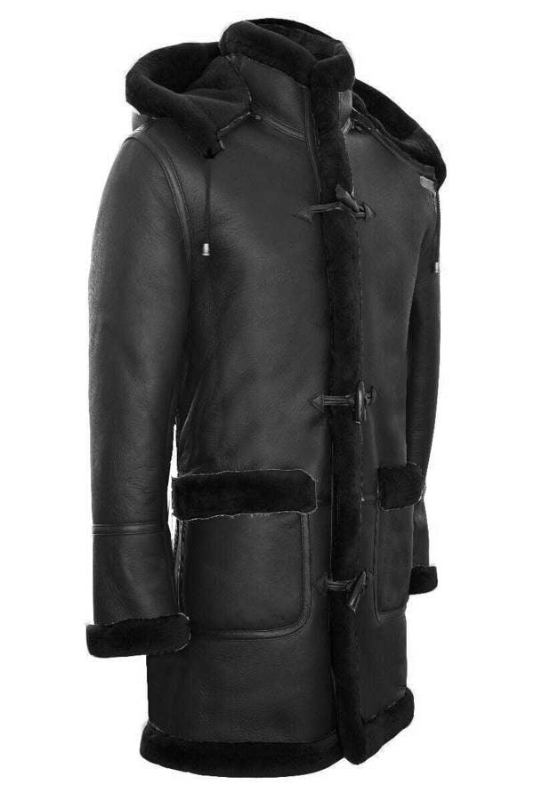 Infinity Leather Mens Winter Sheepskin Hooded Duffle Coat-Helsinki