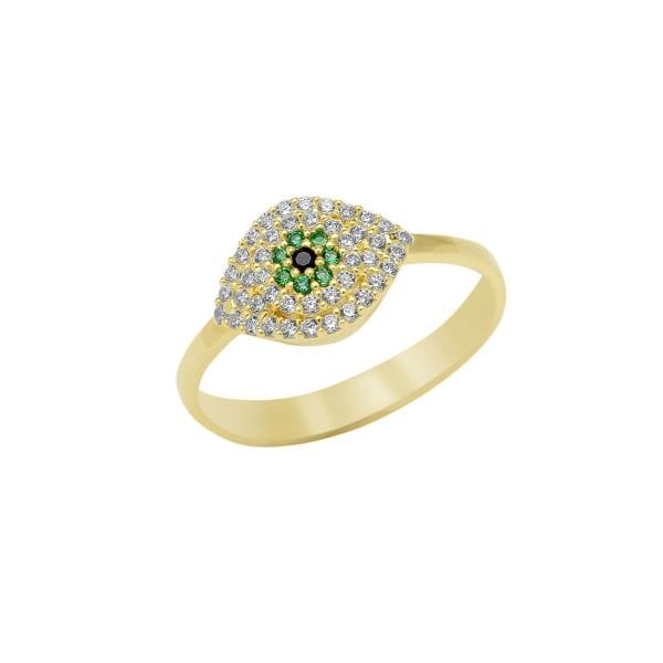 Spero London Sterling Silver Green Evil Eye Ring