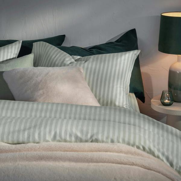 Soak&Sleep Misty Green Herringbone Stripe Cotton Duvet Sets
