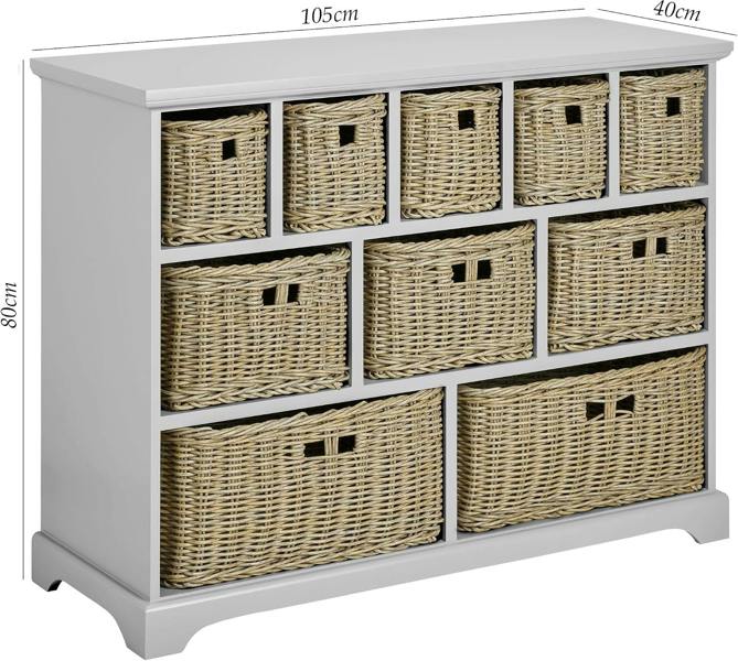 Statement Furniture Tetbury 10 Drawer Storage Unit with Strong Wicker Baskets