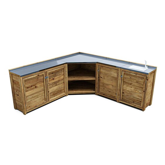 Dunster House Garden Kitchen with Right Side Sink W2m x D2m / W7' x D7' With Stainless Steel Countertop, UNIT II