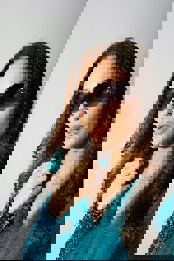 SVNX Wrap Around Racer Sunglasses with Star Hinge Detail in Pink