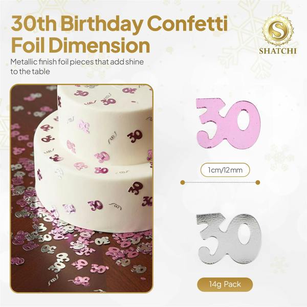 30th Birthday Pink and Silver Foil Confetti Decoration Pack for Party Tables image 9