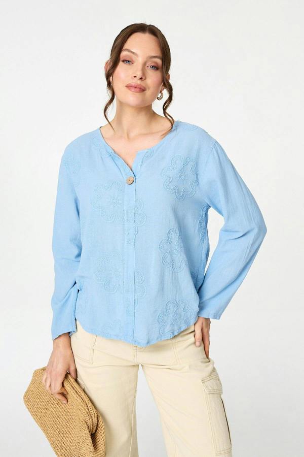 Light Blue | Floral Embroidered Relaxed Blouse
