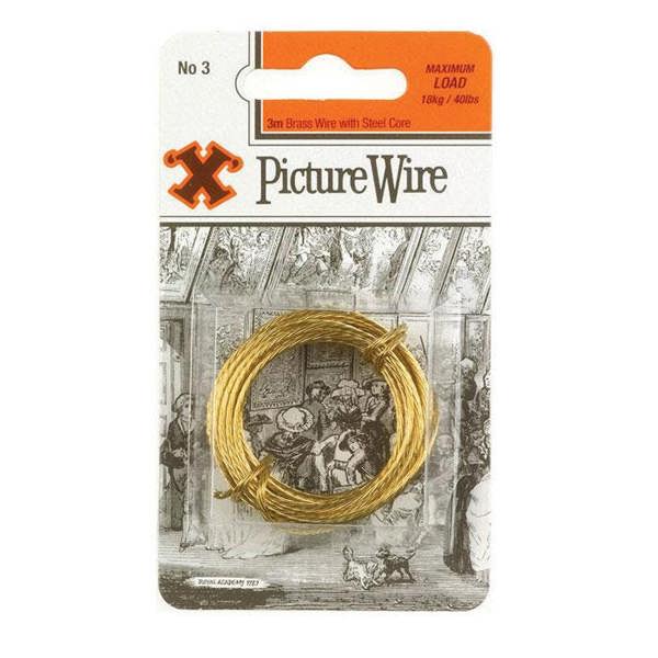 X Brass Picture Wire No 3 Solid 3m Blister Pack - One Colour - 