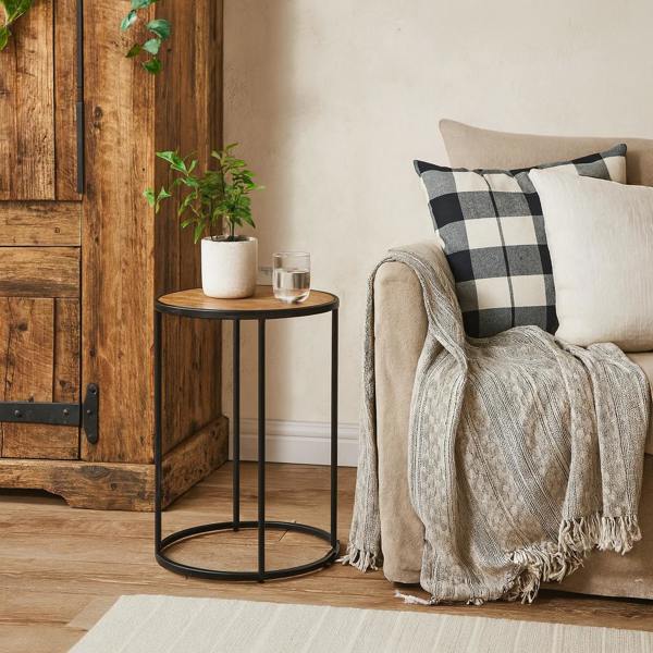 Wyld Haus El Paso Black Metal and Wild Oak Veneer Small Round Side Table