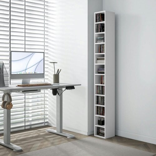 Wyld Haus Manina Wood White Tall Narrow CD Storage Tower With 204 Disc Capacity