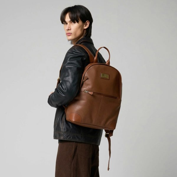 Barneys Originals Tan Real Leather Backpack