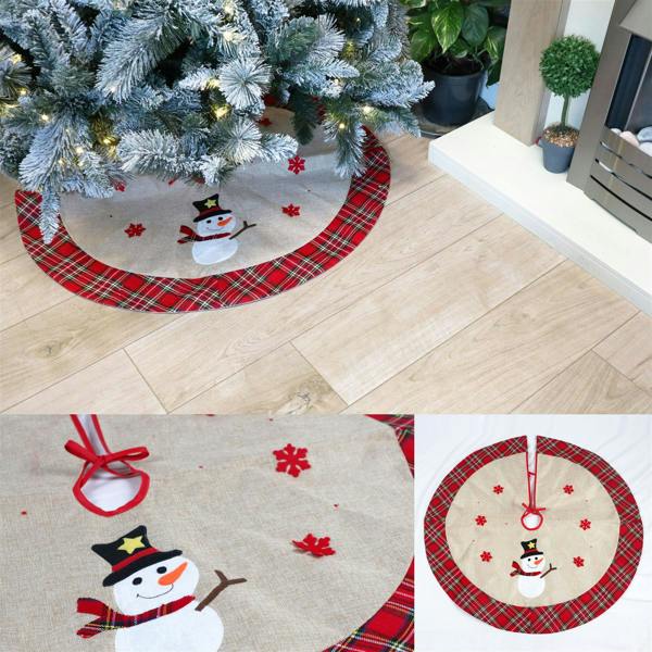 Christmas Tree Skirt Set of 4 with Snowman, Reindeer, Robin and Pudding Themed Designs image 6