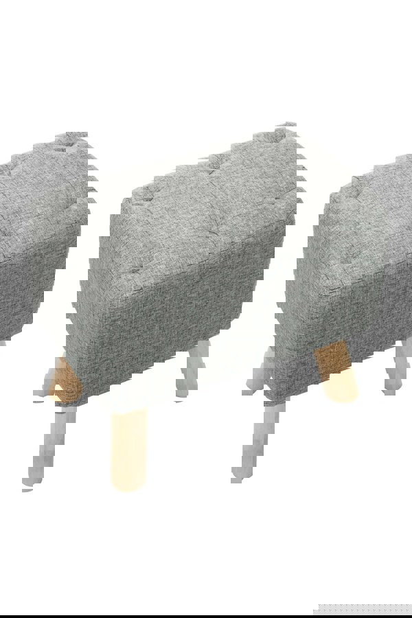 Living and Home Grey Linen Fabric Footstool Pouffe Ottoman with Pocket