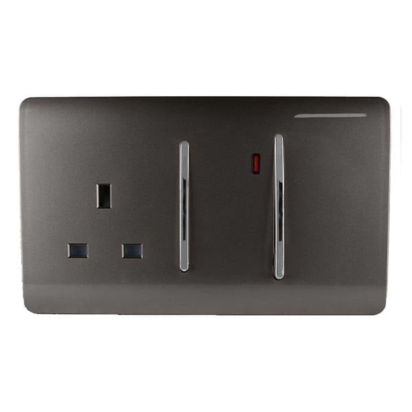 Trendi Switch 45 Amp Cooker Switch & 13 Amp Plug Socket with Neon in Dark Mocha Brown