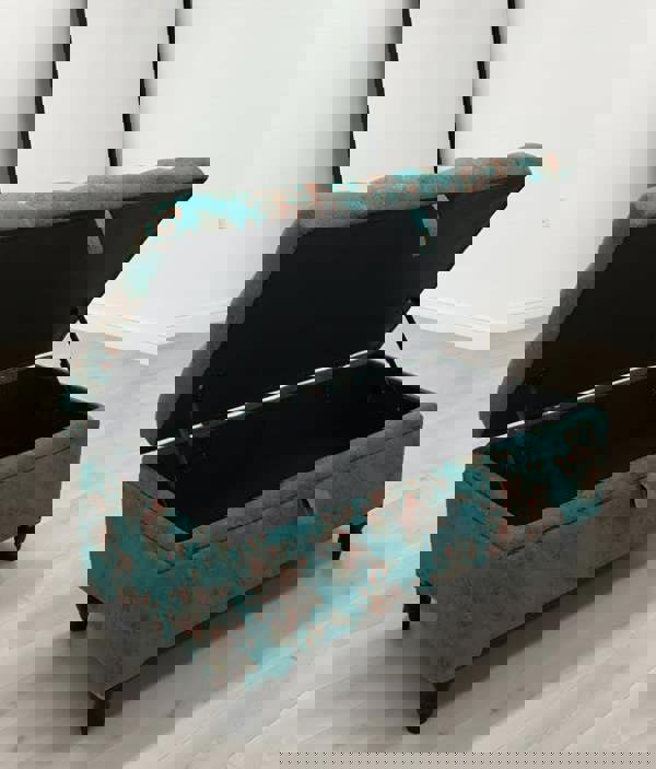 ISTOOLS Premium Teal Blue Floral Chenille Footstool – Luxury Comfort UK