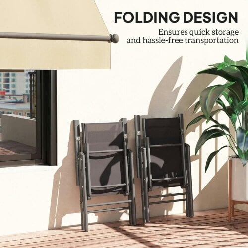 Bobobiy Set of 2 Folding Garden Chairs, Aluminium Frame Outdoor Dining Chairs with Breathable Mesh Back and Seat, Dark Grey