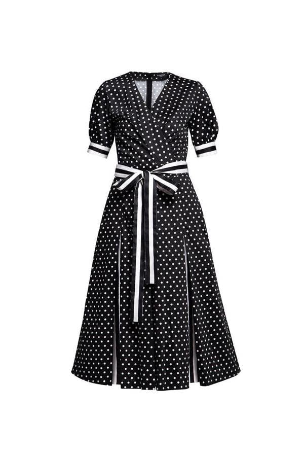 Rumour London Jennifer polka dot fit-and-flare cotton dress with striped details and slits