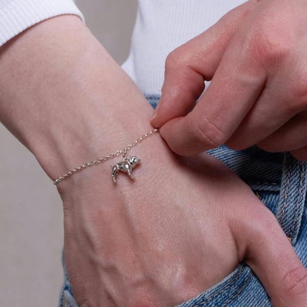 English Bulldog Chain Bracelet - Personalised - Sterling Silver - MYLEE London
