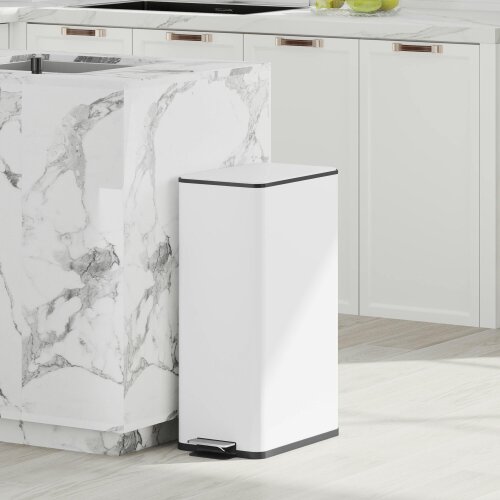 HOMCOM 20L Kitchen Pedal Bin, Slim Rubbish Bin with Soft-Close Lid - White
