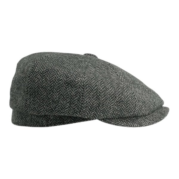 Gamble & Gunn 'Ramsden' Classic 8 Panel Shetland Wool Tweed Grey Herringbone Button Top Cap