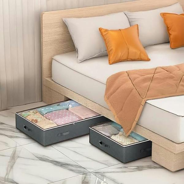Havendro 2 Pack 90L Large Underbed Fabric Storage Bags Zipped Clothes Organizer
