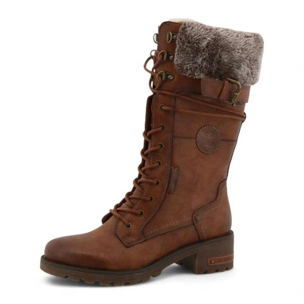 Women's Brown Mid-Calf Faux Fur Winter Combat Boots-TruClothing